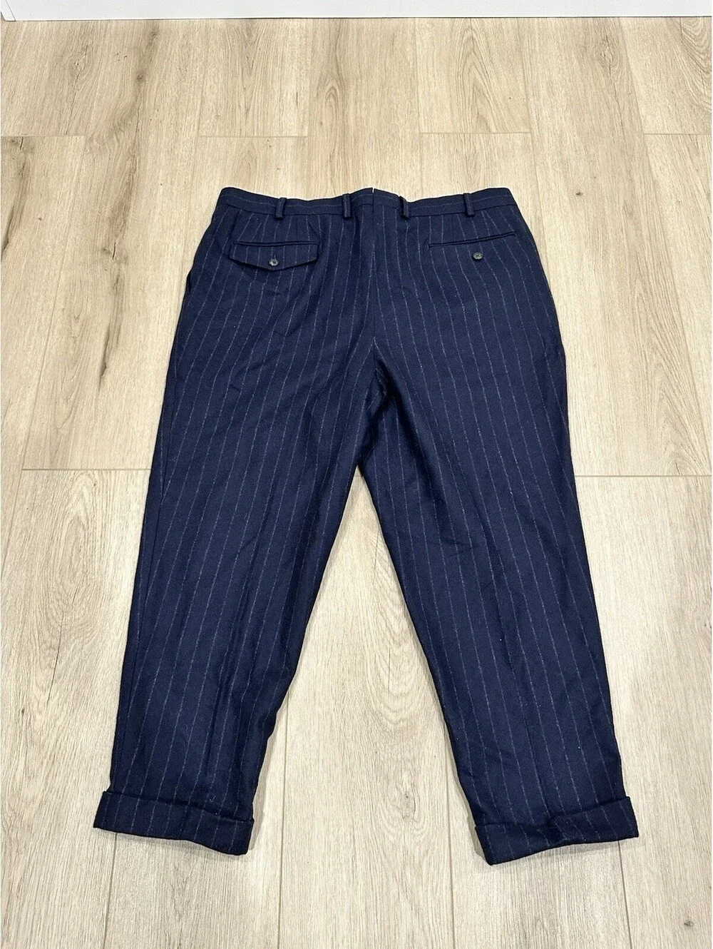 Suitsupply Circular Wool Flannel Striped Navy White Dress Pants Trousers 38x25
